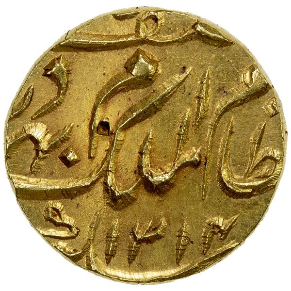 HYDERABAD: Mir Mahbub Ali Khan, 1869-1911, AV ½ ashrafi (5.29g), Farkhanda Bunyad, AH1314, UNC