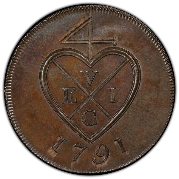 BOMBAY PRESIDENCY: AE 2 pice, 1791, PCGS Proof 64 BN
