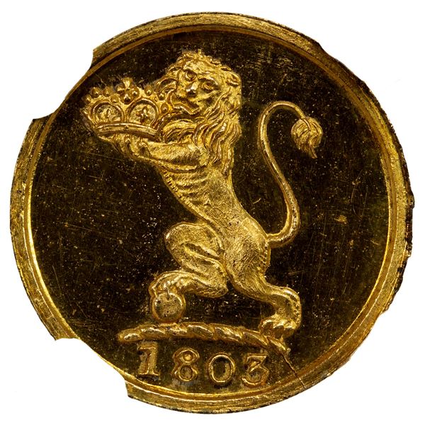 MADRAS PRESIDENCY: gilt AE cash, 1803, NGC Proof 64 Ultra Cameo