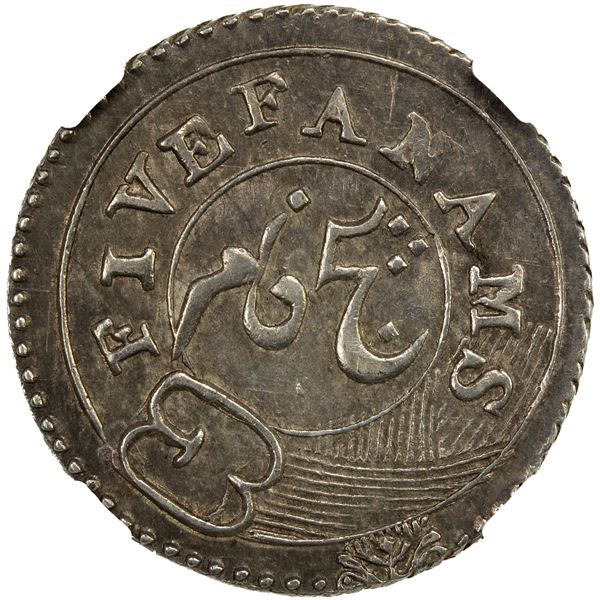 MADRAS PRESIDENCY: AR 5 fanams, ND (1808), NGC AU58