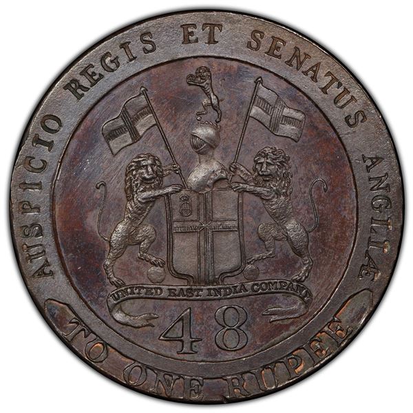 MADRAS PRESIDENCY: AE 1/48 rupee, 1794, PCGS Proof 64 BN