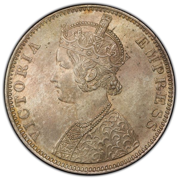 BRITISH INDIA: Victoria, Empress, 1876-1901, AR rupee, 1886-B, PCGS MS64