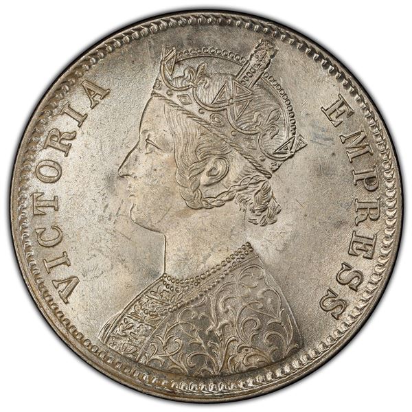 BRITISH INDIA: Victoria, Empress, 1876-1901, AR rupee, 1892-C, PCGS MS64