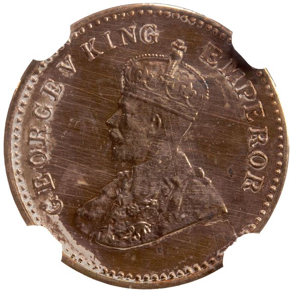 BRITISH INDIA: George V, AE 1/12 anna, 1913(c), NGC Proof 62 RD