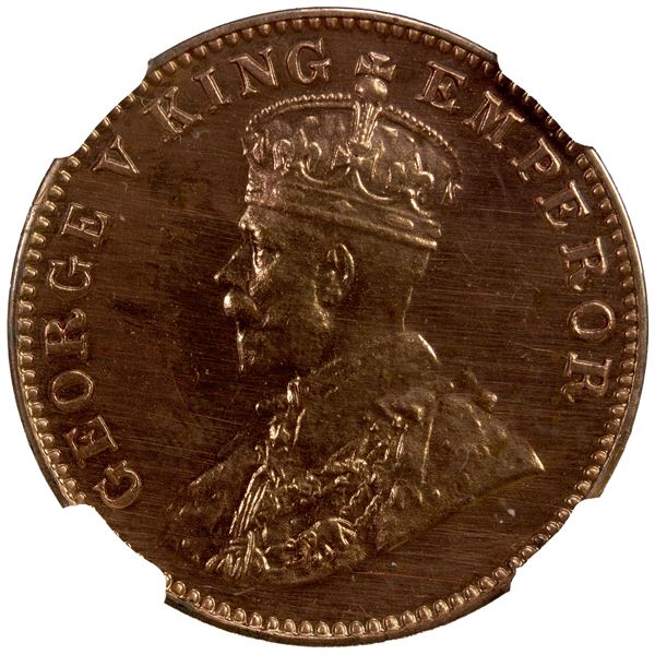 BRITISH INDIA: George V, AE ¼ anna, 1913(c), NGC Proof 62 RD