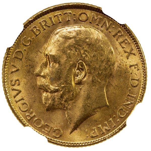 BRITISH INDIA: George V, AV sovereign, 1918-I, NGC MS64