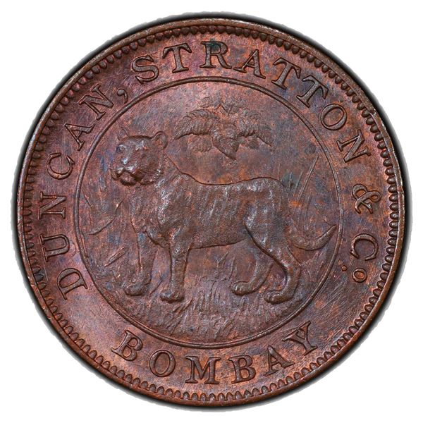 BRITISH INDIA: AE ½ rupee proving piece, ND (1905), PCGS MS64 RB
