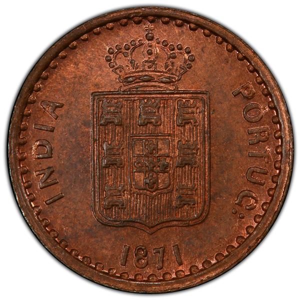 PORTUGUESE INDIA: Luiz I, 1861-1889, AE 3 reis, 1871, PCGS MS64 RB