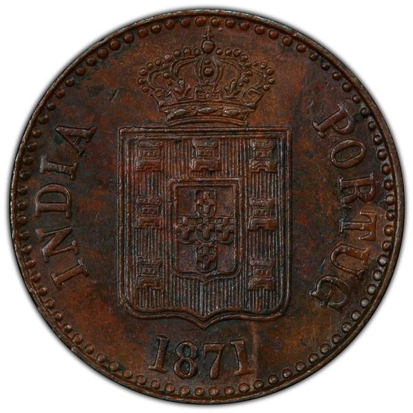 PORTUGUESE INDIA: Luiz I, 1861-1889, AE 10 reis, 1871, PCGS MS62 BN