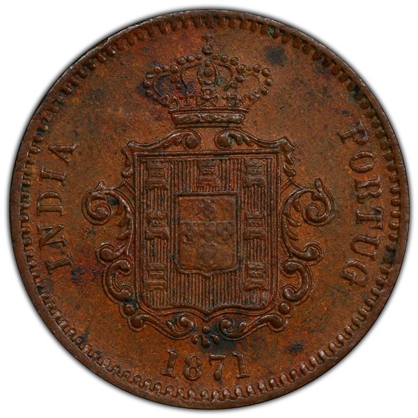 PORTUGUESE INDIA: Luiz I, 1861-1889, AE 10 reis, 1871, PCGS AU58
