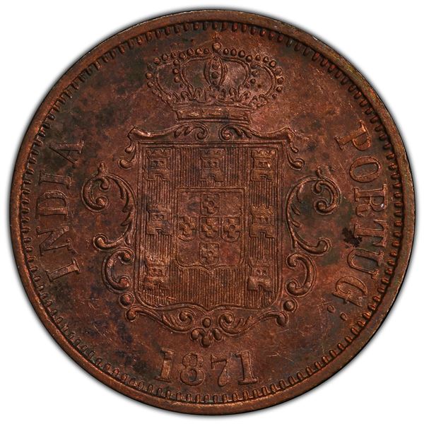 PORTUGUESE INDIA: Luiz I, 1861-1889, AE ½ tanga, 1871, PCGS MS63 RB
