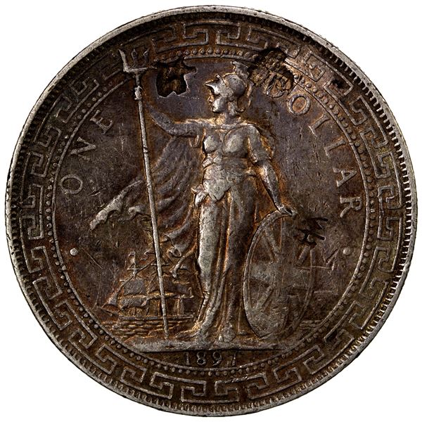 CHINESE CHOPMARKS: GREAT BRITAIN: AR trade dollar, 1897-B, EF