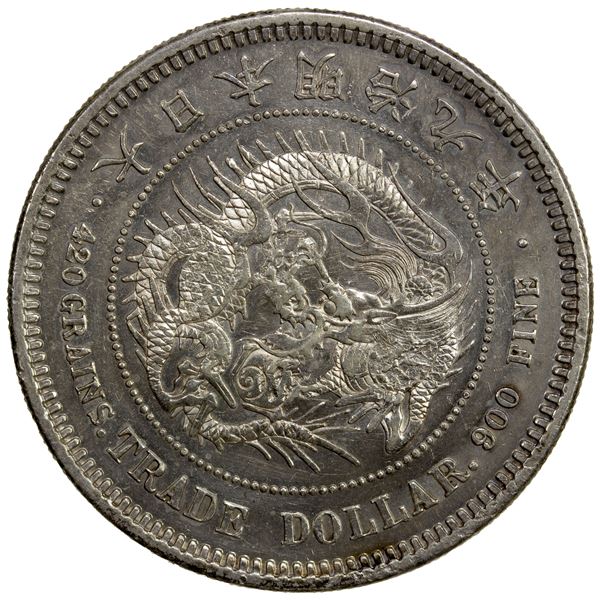 CHINESE CHOPMARKS: JAPAN: Meiji, 1868-1912, AR trade dollar, year 9 (1876), AU