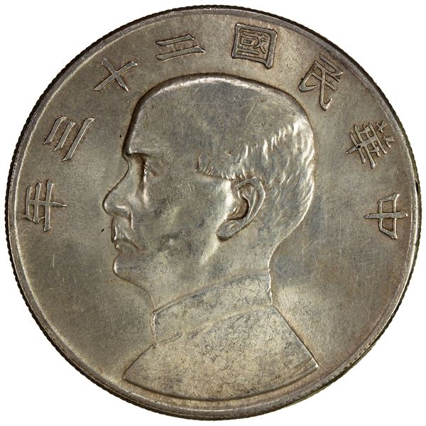 CHINA: Republic, AR dollar, year 23 (1934), AU