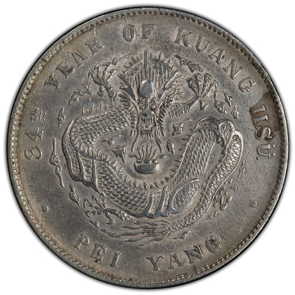 CHIHLI: AR dollar, Peiyang, Tientsin, year 34 (1908), PCGS AU details