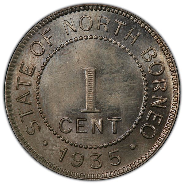 BRITISH NORTH BORNEO: AE cent, 1935-H, PCGS MS65