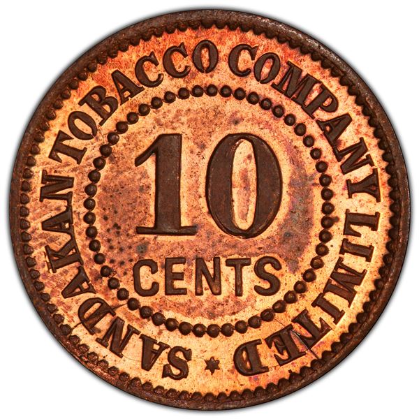 BRITISH NORTH BORNEO: AE 10 cents, ND (1896), PCGS Proof 64 RB