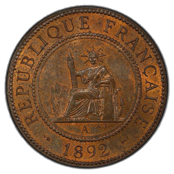 FRENCH INDOCHINA: AE centime, 1892-A, PCGS MS64 RB