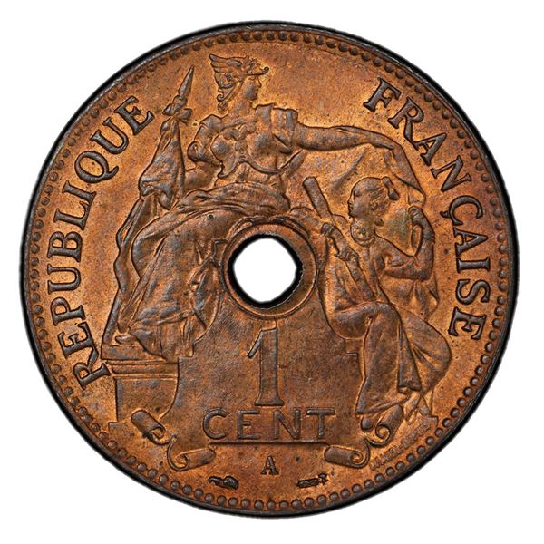 FRENCH INDOCHINA: AE centime, 1896-A, PCGS MS65 RB