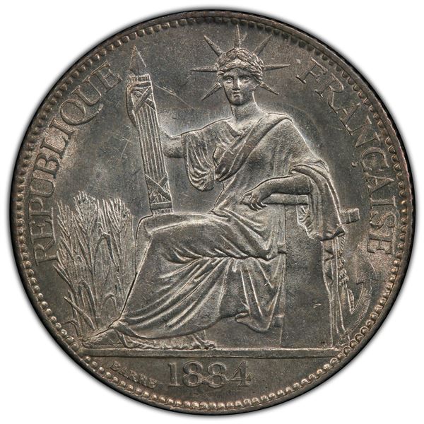 FRENCH COCHINCHINA: AR 20 centimes, 1884, PCGS MS64