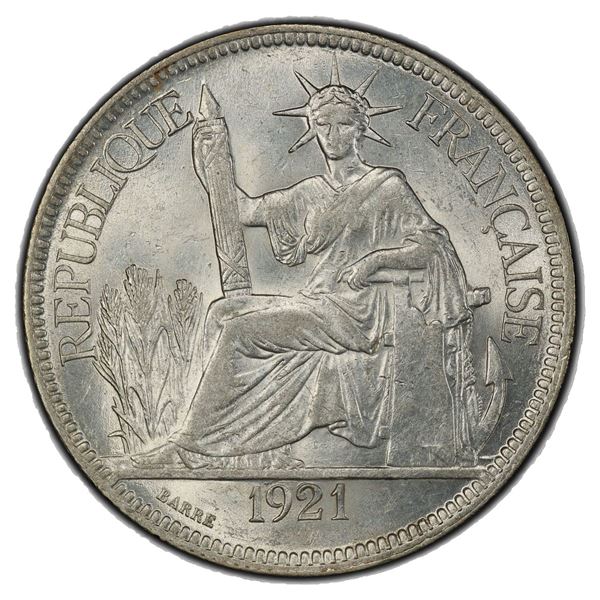FRENCH INDOCHINA: AR piastre, 1921-H, PCGS MS62