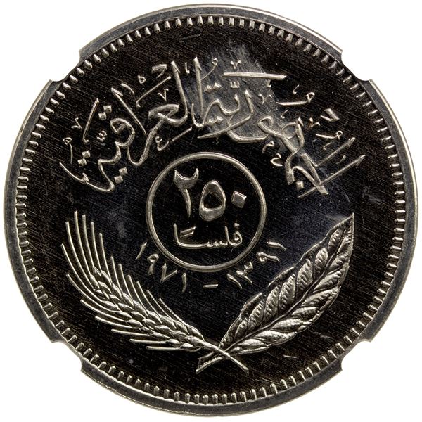 IRAQ: Republic, 250 fils, 1971/AH1391, NGC Proof 66 Ultra Cameo