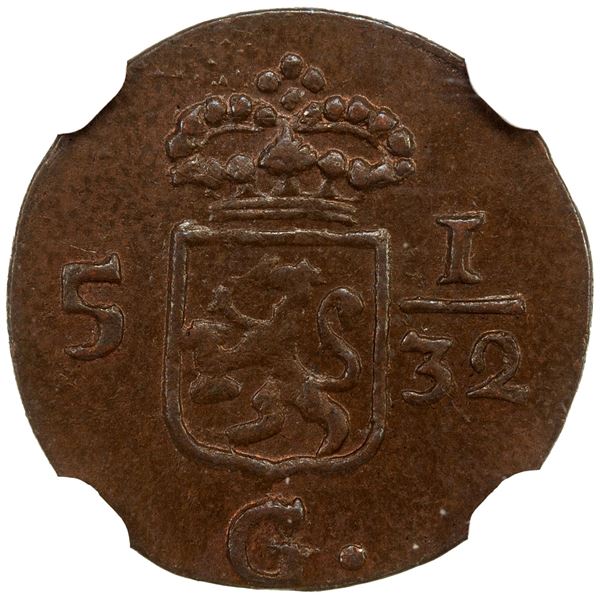 NETHERLANDS EAST INDIES: Batavian Republic, AE ½ duit, 1809, NGC MS64 BN
