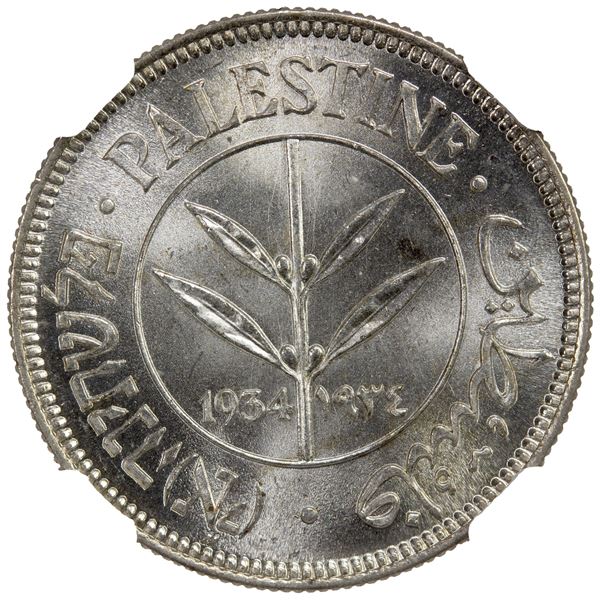 PALESTINE: British Mandate, AR 50 mils, 1934, NGC MS65 +
