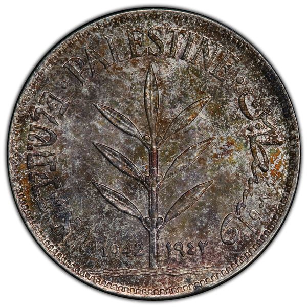 PALESTINE: British Mandate, AR 100 mils, 1942, PCGS MS65