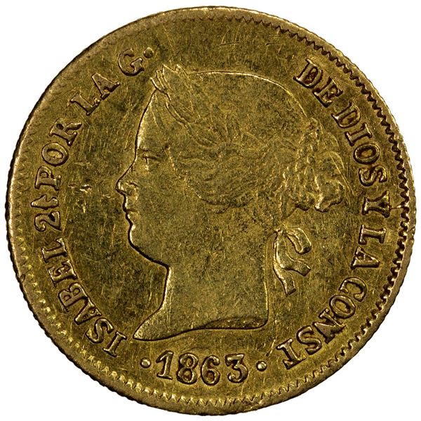 PHILIPPINES: Isabel II, 1833-1868, AV peso, 1863, VF-EF
