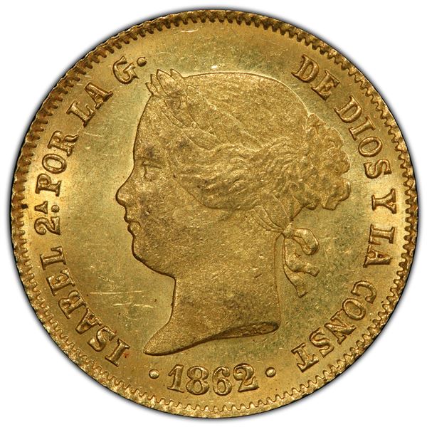PHILIPPINES: Isabel II, 1833-1868, AV 4 pesos, 1862, PCGS MS62