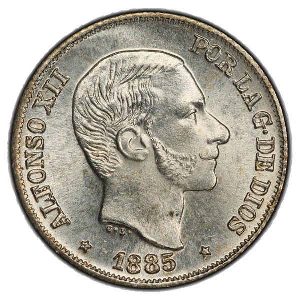 PHILIPPINES: Alfonso XII, 1874-1885, AR 10 centimos, 1885, PCGS MS65