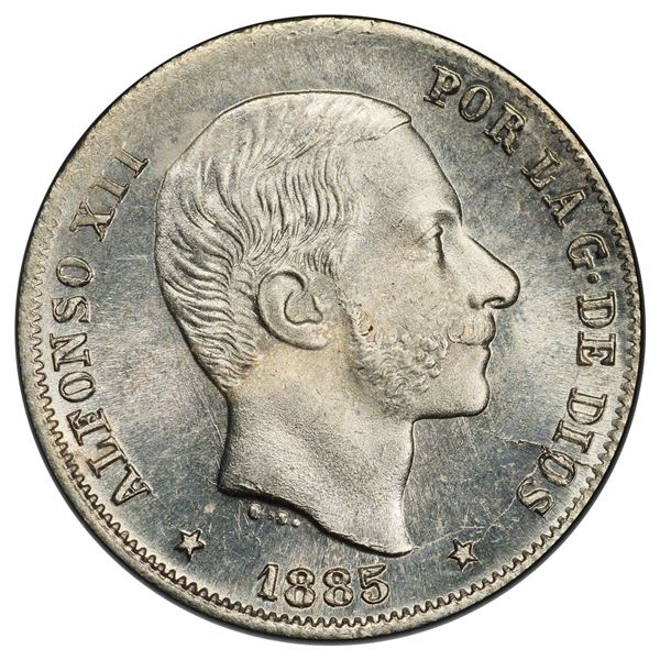 PHILIPPINES: Alfonso XII, 1874-1885, AR 20 centimos, 1885, PCGS MS65
