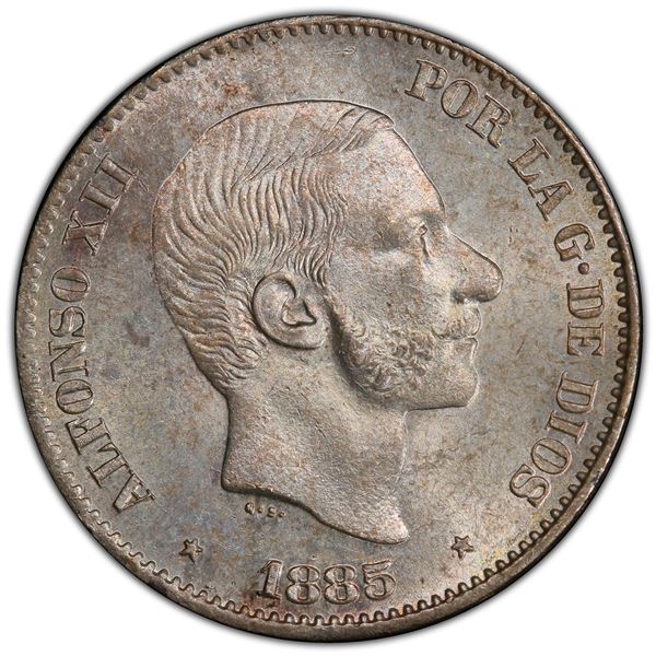 PHILIPPINES: Alfonso XII, 1874-1885, AR 50 centimos, 1885, PCGS MS63
