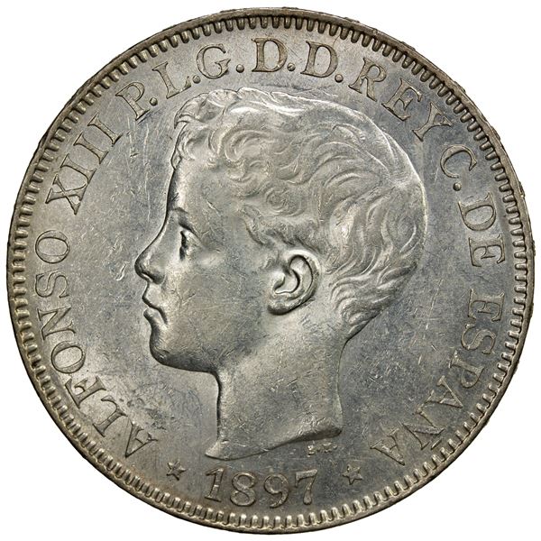 PHILIPPINES: Alfonso XIII, 1886-1931, AR peso, 1897, AU