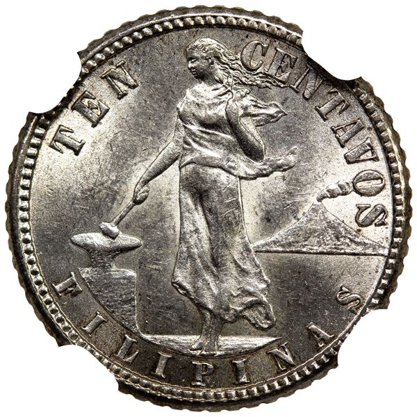 PHILIPPINES: U.S. Territory, AR 10 centavos, 1909-S, NGC MS63