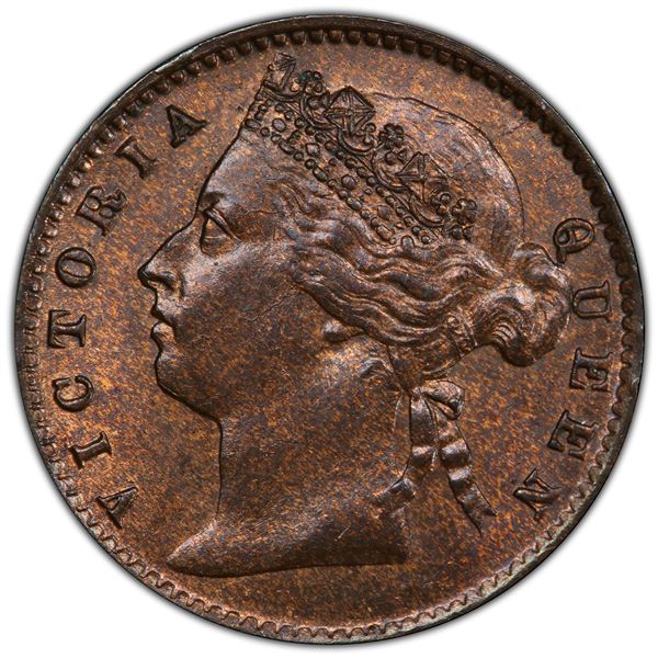 STRAITS SETTLEMENTS: AE ¼ cent, 1884, PCGS MS65 BN