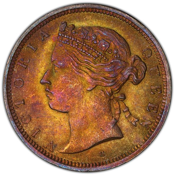 STRAITS SETTLEMENTS: AE ½ cent, 1872-H, PCGS MS64 BN