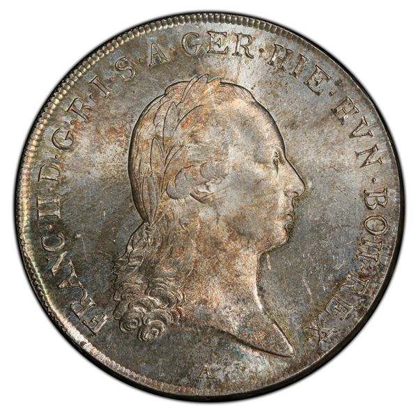 AUSTRIAN NETHERLANDS: Franz II, 1792-1806, AR kronenthaler, 1793-A, PCGS MS62 +