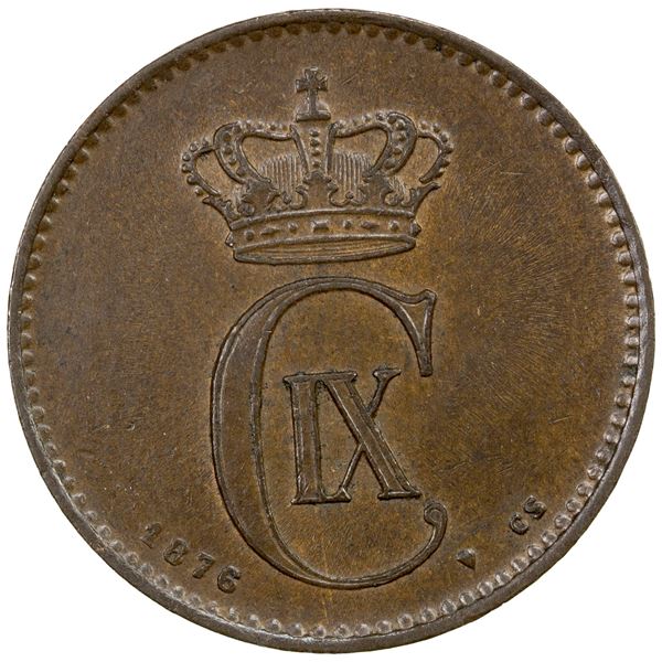 DENMARK: Christian IX, 1863-1906, AE 2 øre, 1876, Choice AU
