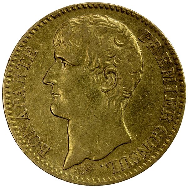 FRANCE: Napoleon I, as First Consul, 1799-1804, AV 40 francs, AN IX-A, VF