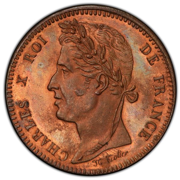 FRANCE: Charles X, 1824-1830, AE 10 centimes, ND, PCGS Specimen 65 RB