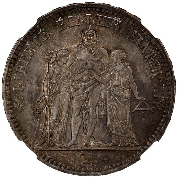 FRANCE: Second Republic, AR 5 francs, 1848-A, NGC MS65