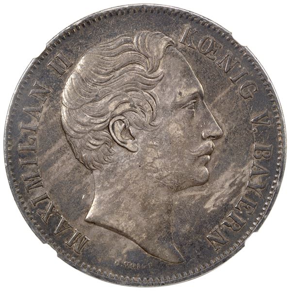 BAVARIA: Maximilian II, 1848-1864, AR 2 thaler, 1854, NGC EF45
