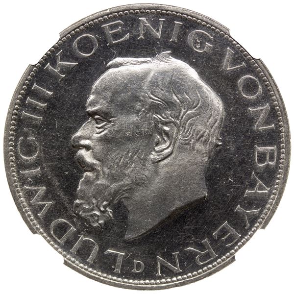BAVARIA: Ludwig III, AR 5 mark, 1914-D, NGC Proof 61 CAMEO