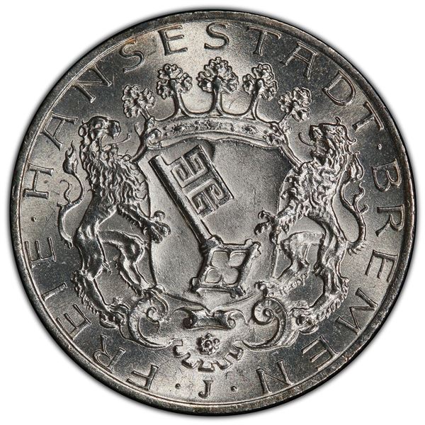 BREMEN: Free Hanseatic City, AR 2 mark, 1904-J, PCGS MS66