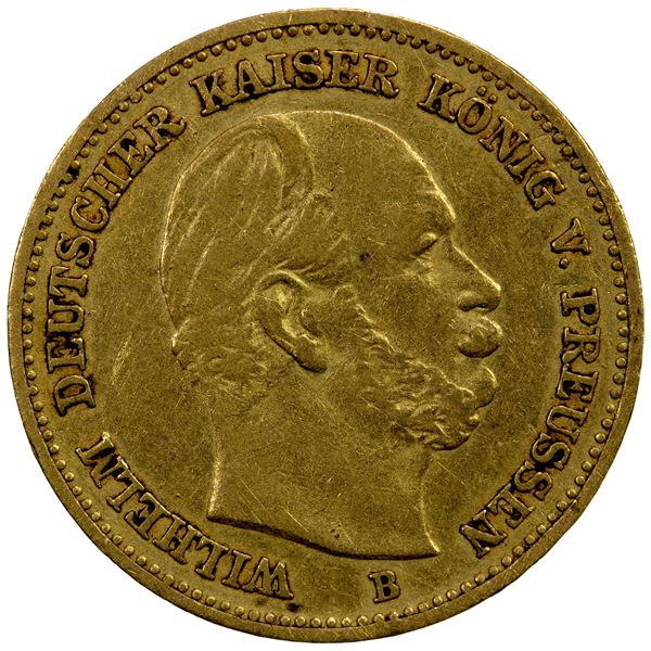 PRUSSIA: Wilhelm I, 1861-1888, AV 5 mark, 1877-B, VF