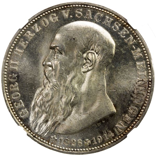 SAXE-MEININGEN: Bernhard III, 1914-1918, AR 3 mark, 1915, NGC MS64