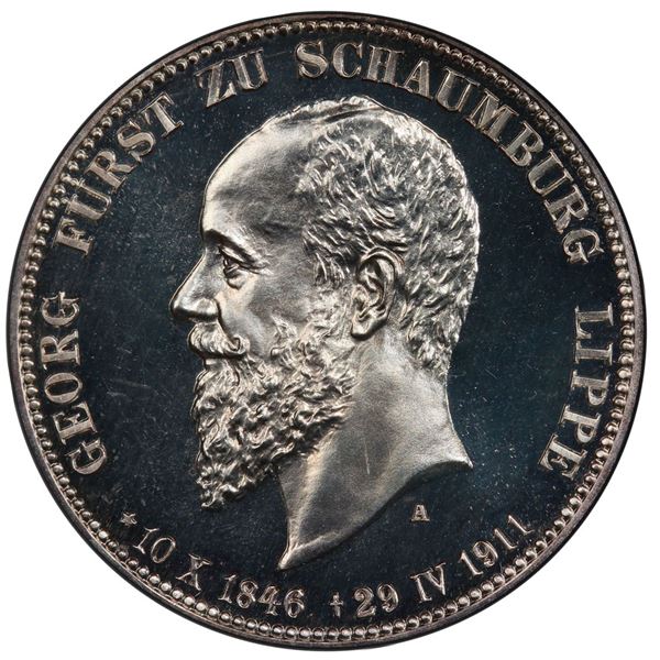 SCHAUMBURG-LIPPE: Albrecht Georg, 1893-1911, AR 3 mark, 1911-A, PCGS Proof 64 CAM
