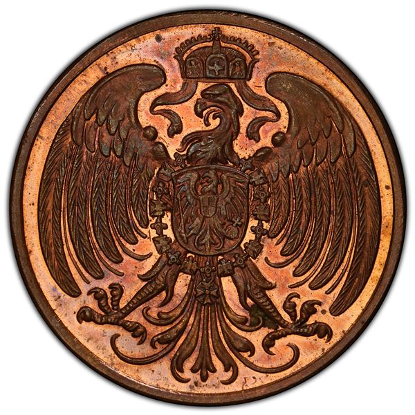 GERMANY: Kaiserreich, AE 25 pfennig, 1908-D, PCGS Proof 64 RB